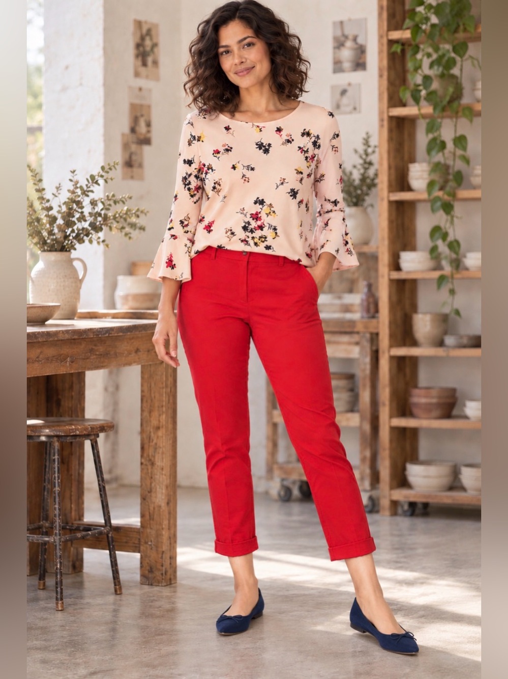 LOFT Red Cropped Slim Straight Jeans